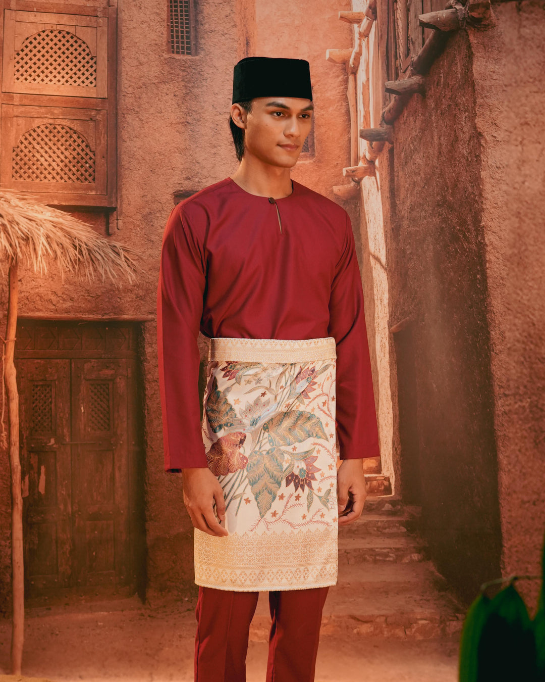 Bunga Seri Instant Sampin Adult - Soft Maroon & Green