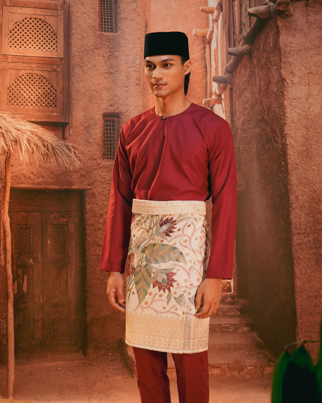 Bunga Seri Instant Sampin Adult - Soft Maroon & Green