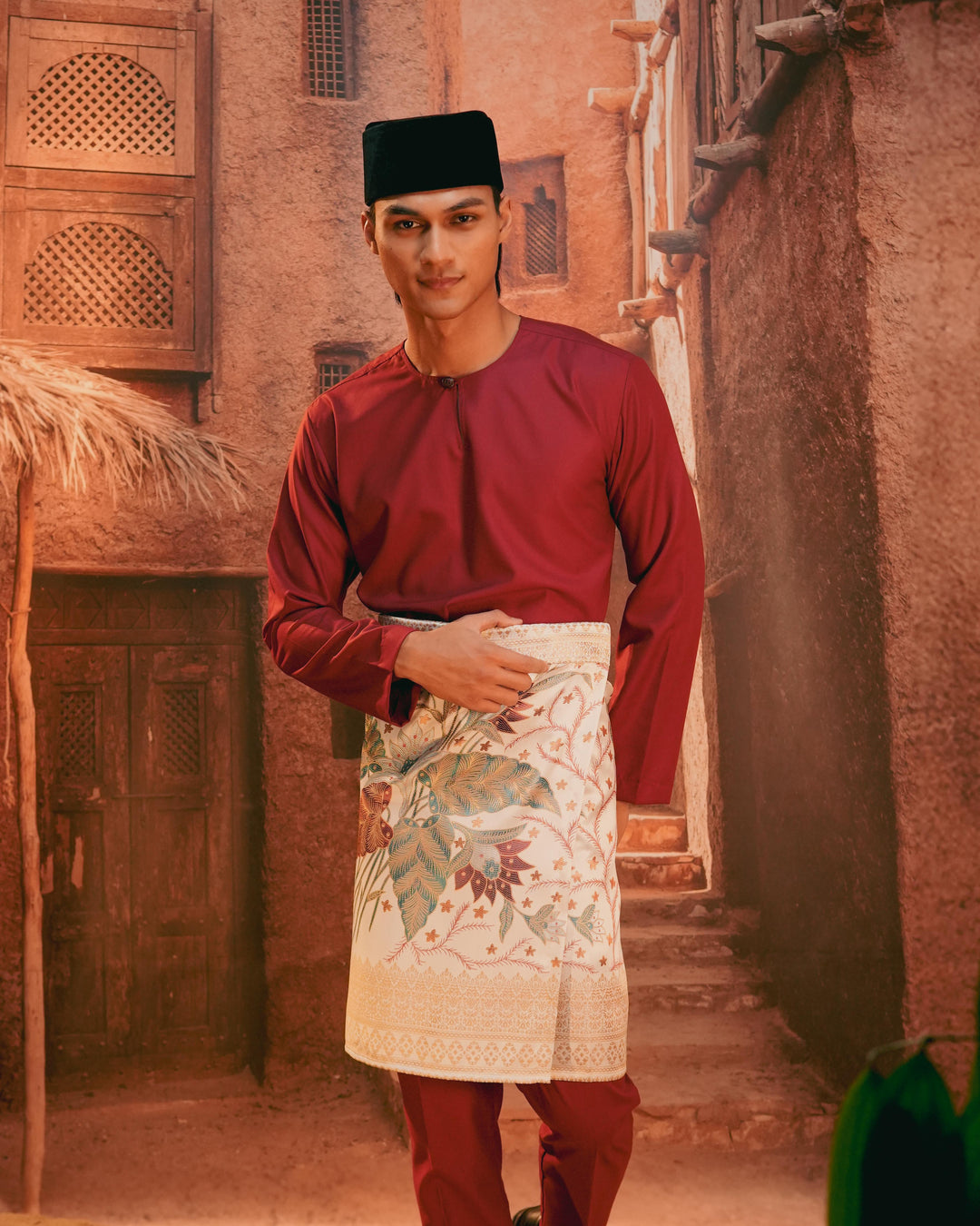 Bunga Seri Instant Sampin Adult - Soft Maroon & Green