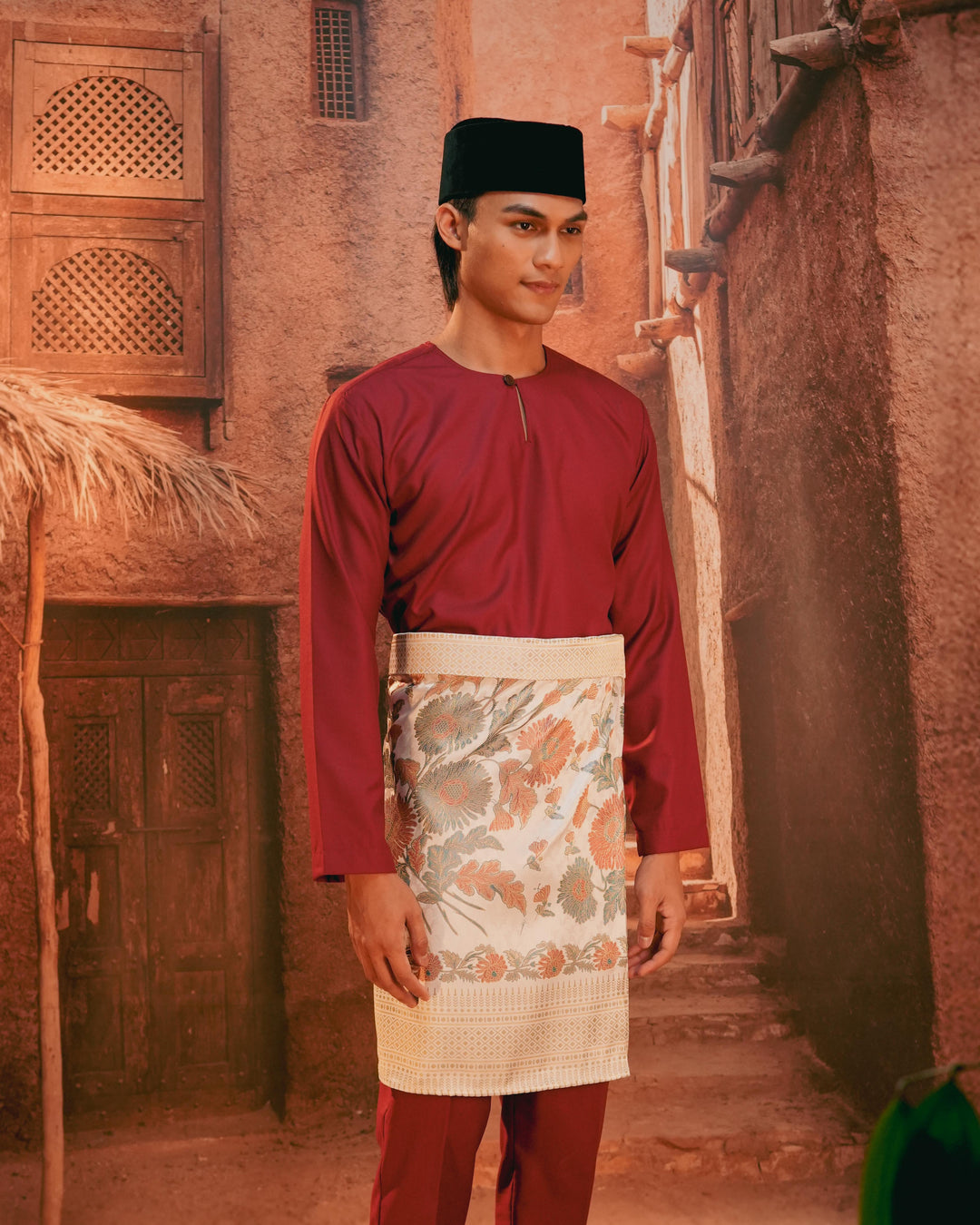 Kekwa Warisan Instant Sampin Adult - Soft Maroon & Green