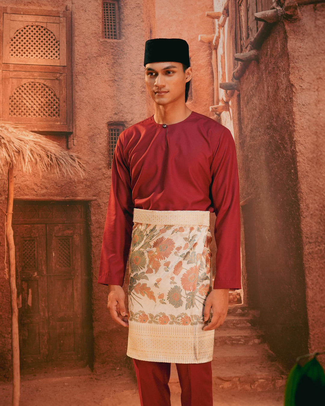 Kekwa Warisan Instant Sampin Adult - Soft Maroon & Green