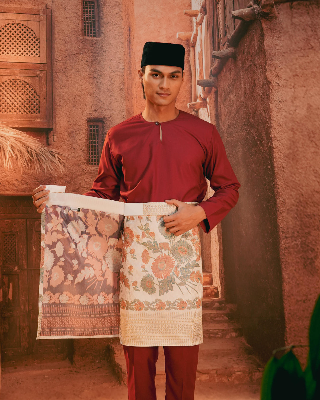 Kekwa Warisan Instant Sampin Adult - Soft Maroon & Green