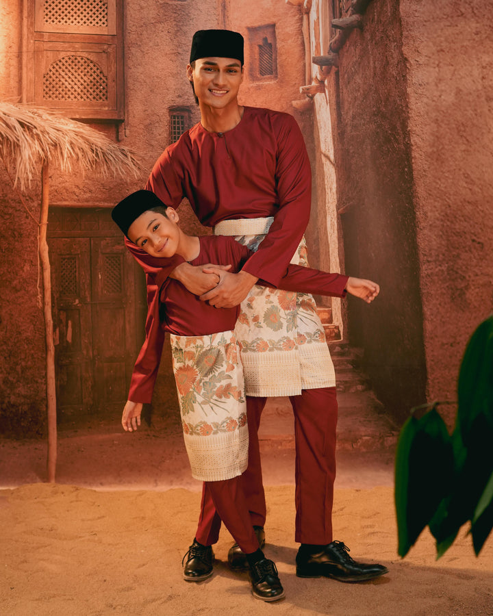 Kekwa Warisan Instant Sampin Kid - Soft Maroon & Green