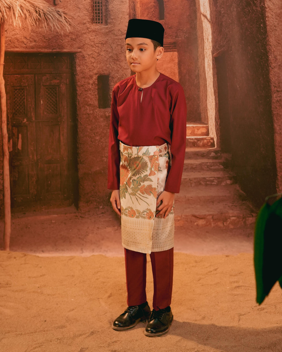 Kekwa Warisan Instant Sampin Kid - Soft Maroon & Green