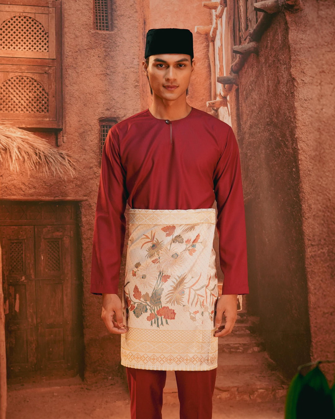 Purnama Instant Sampin Adult - Soft Maroon & Green