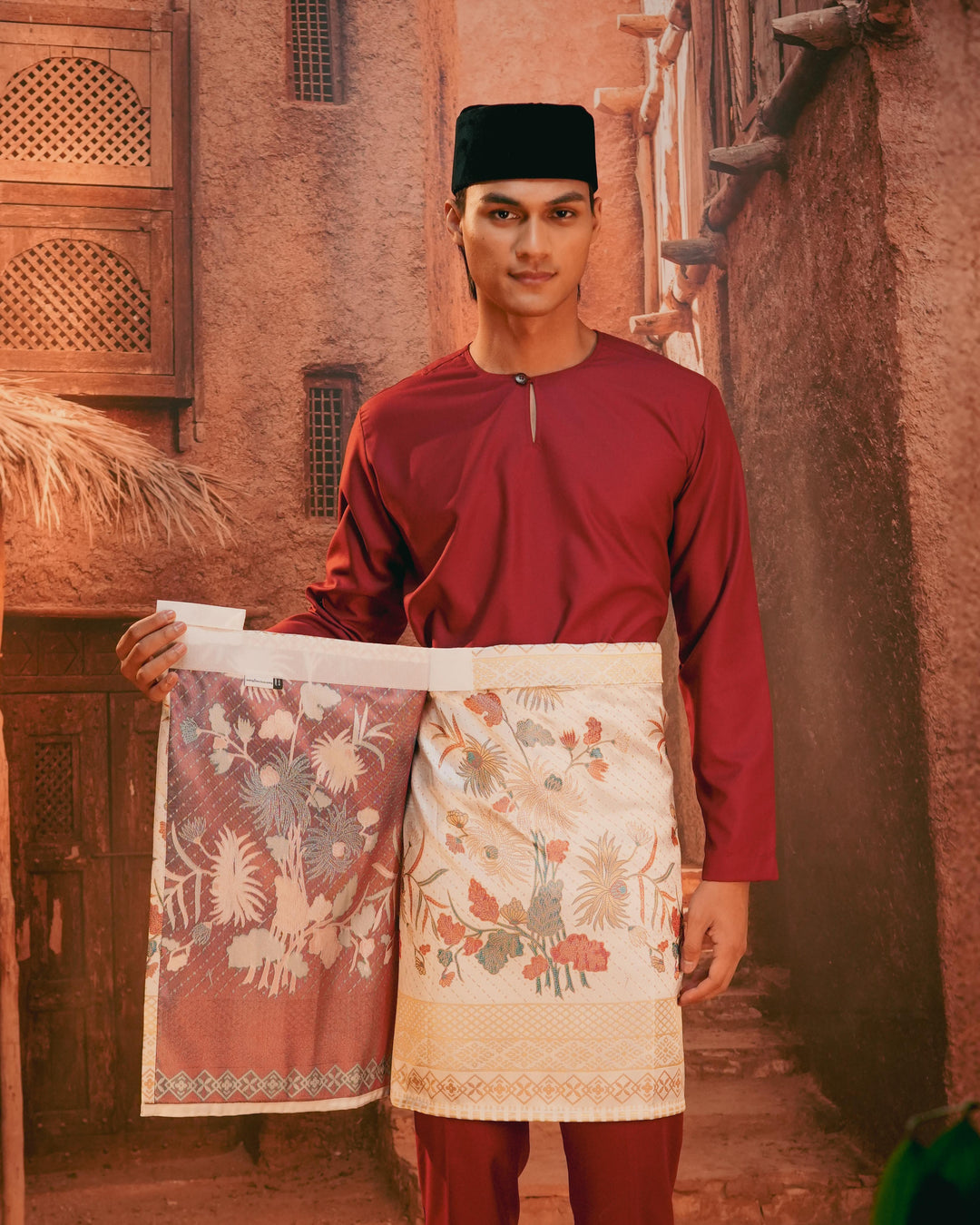 Purnama Instant Sampin Adult - Soft Maroon & Green