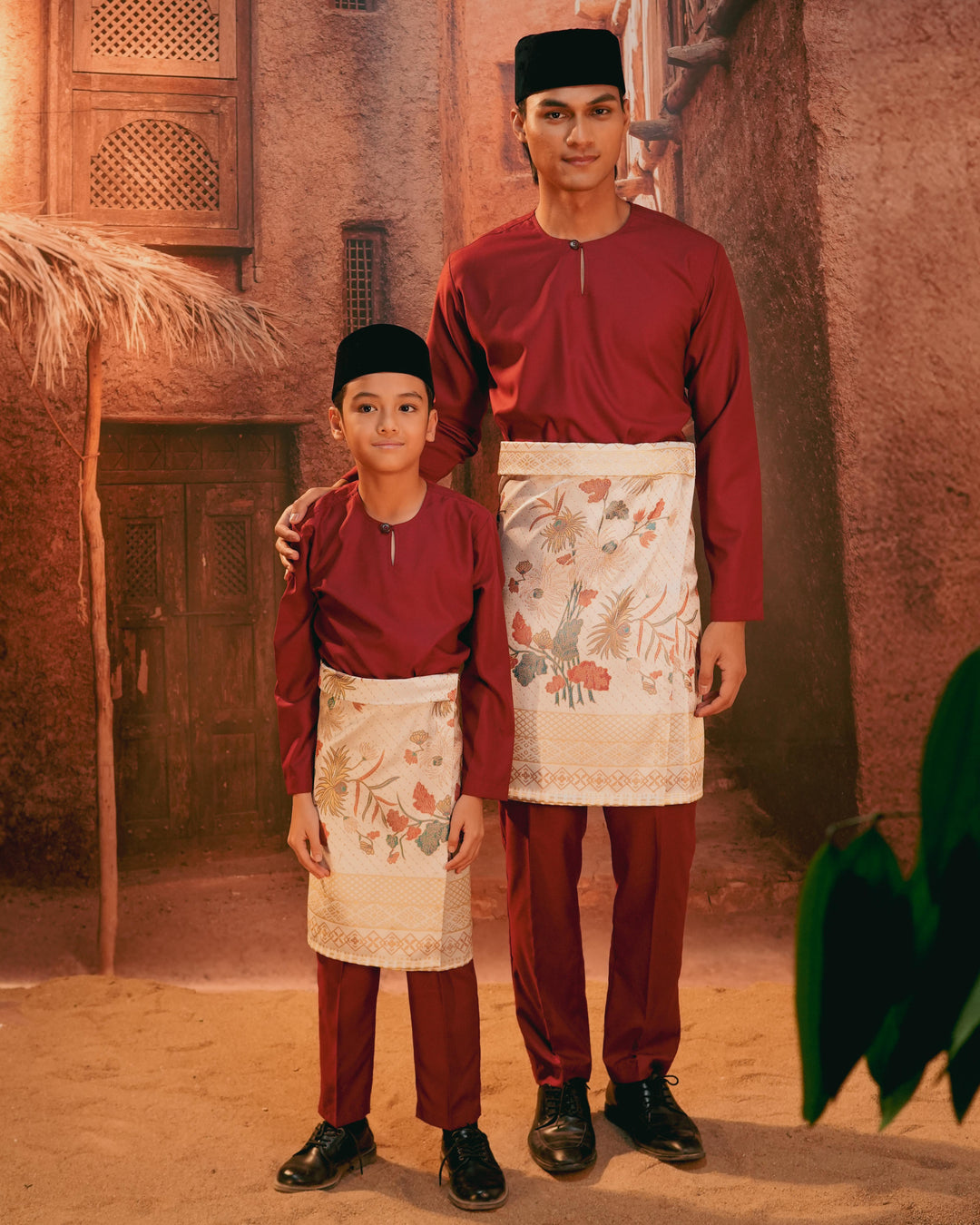 Purnama Instant Sampin Kid - Soft Maroon & Green