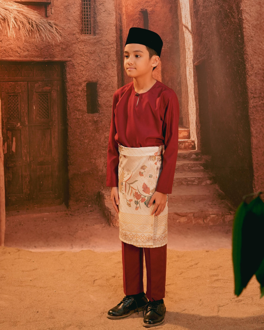 Purnama Instant Sampin Kid - Soft Maroon & Green