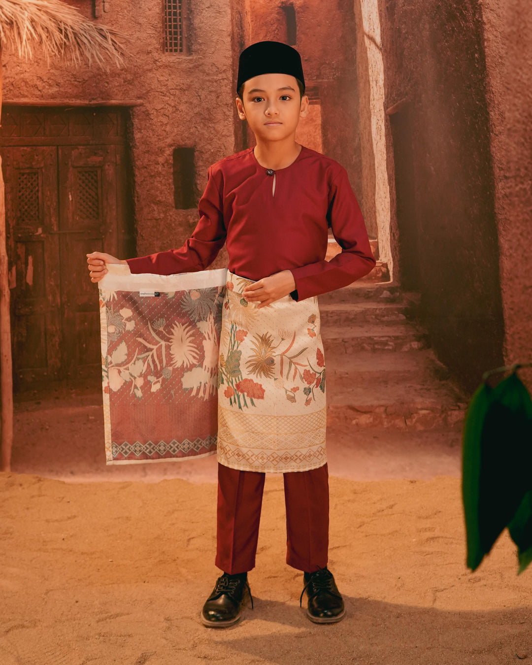 Purnama Instant Sampin Kid - Soft Maroon & Green