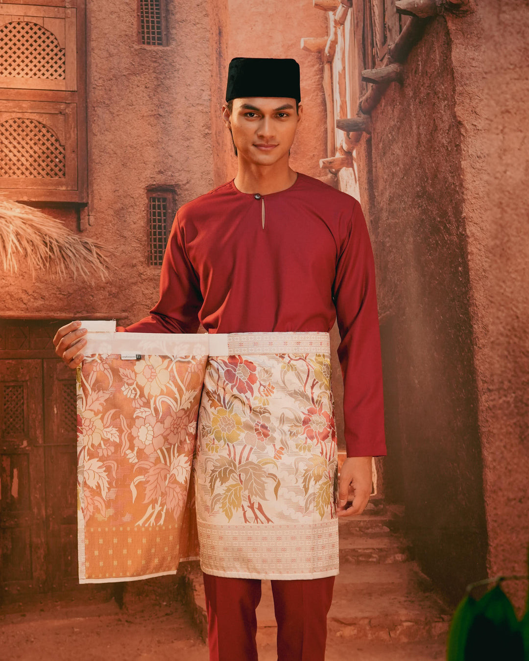 Bunga Raya Instant Sampin Adult - Soft Maroon & Green