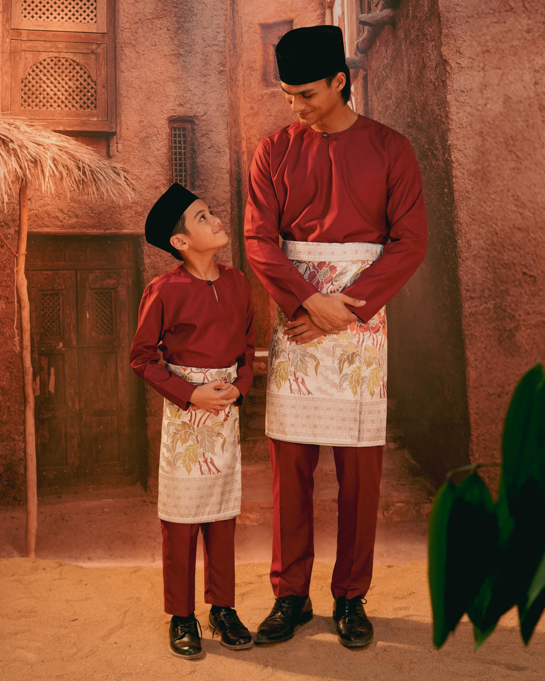 Bunga Raya Instant Sampin Kid - Soft Maroon & Green