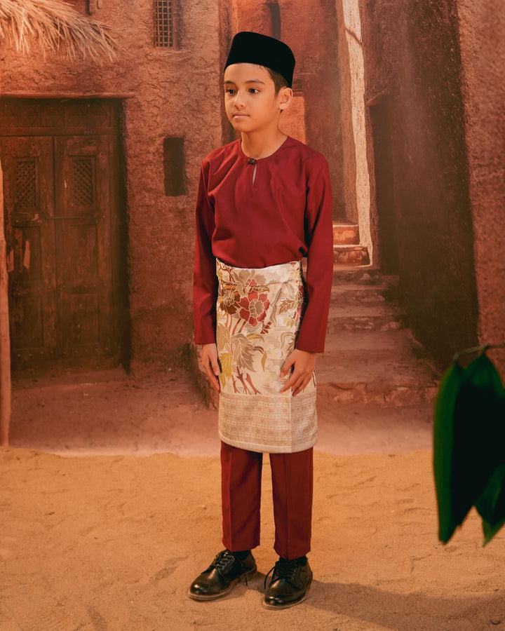 Bunga Raya Instant Sampin Kid - Soft Maroon & Green