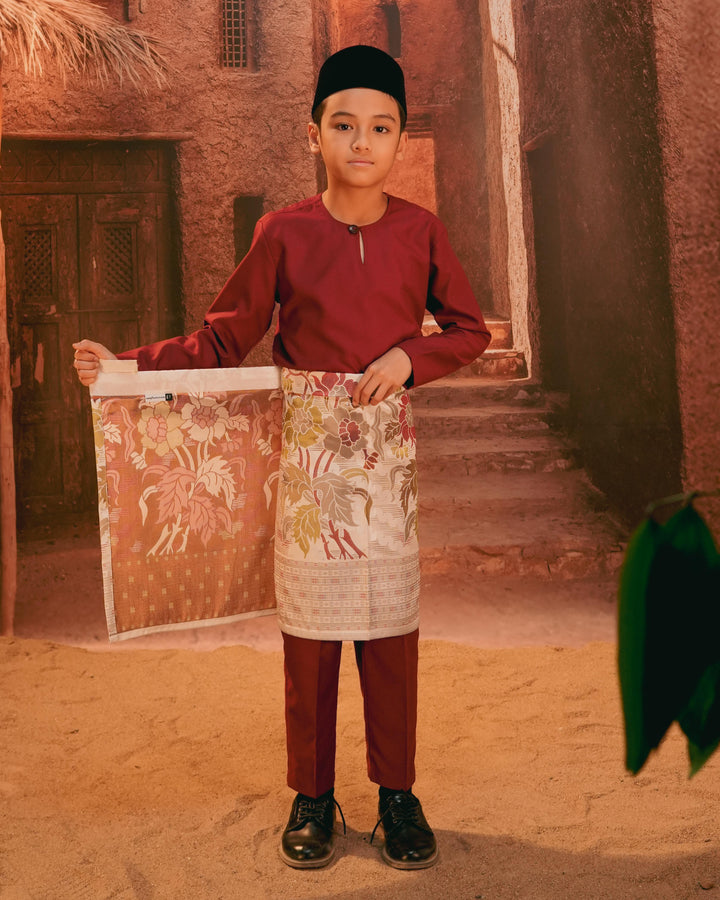 Bunga Raya Instant Sampin Kid - Soft Maroon & Green