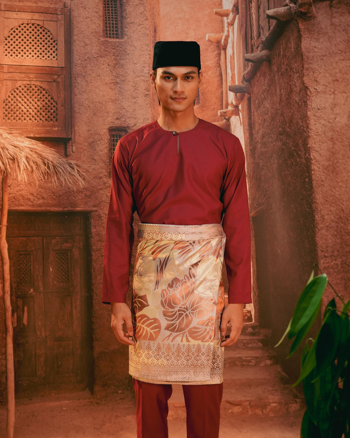 Leka Pantai Instant Sampin Adult - Soft Maroon & Green