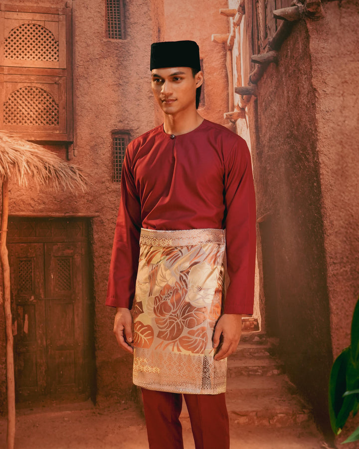 Leka Pantai Instant Sampin Adult - Soft Maroon & Green