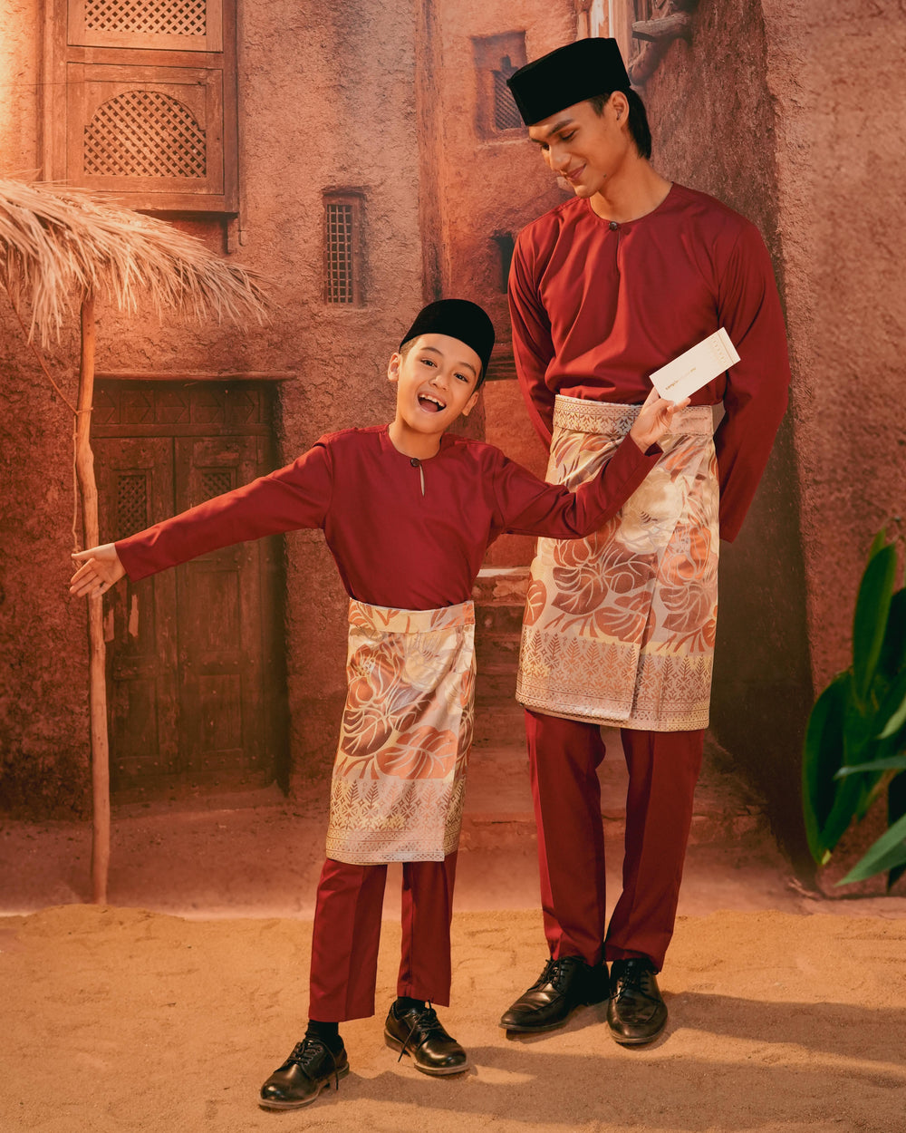 Leka Pantai Instant Sampin Adult - Soft Maroon & Green - SampinExclusiveMy