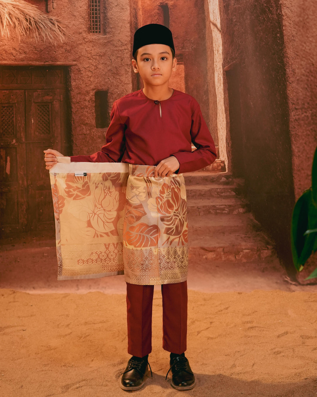 Leka Pantai Instant Sampin Kid - Soft Maroon & Green