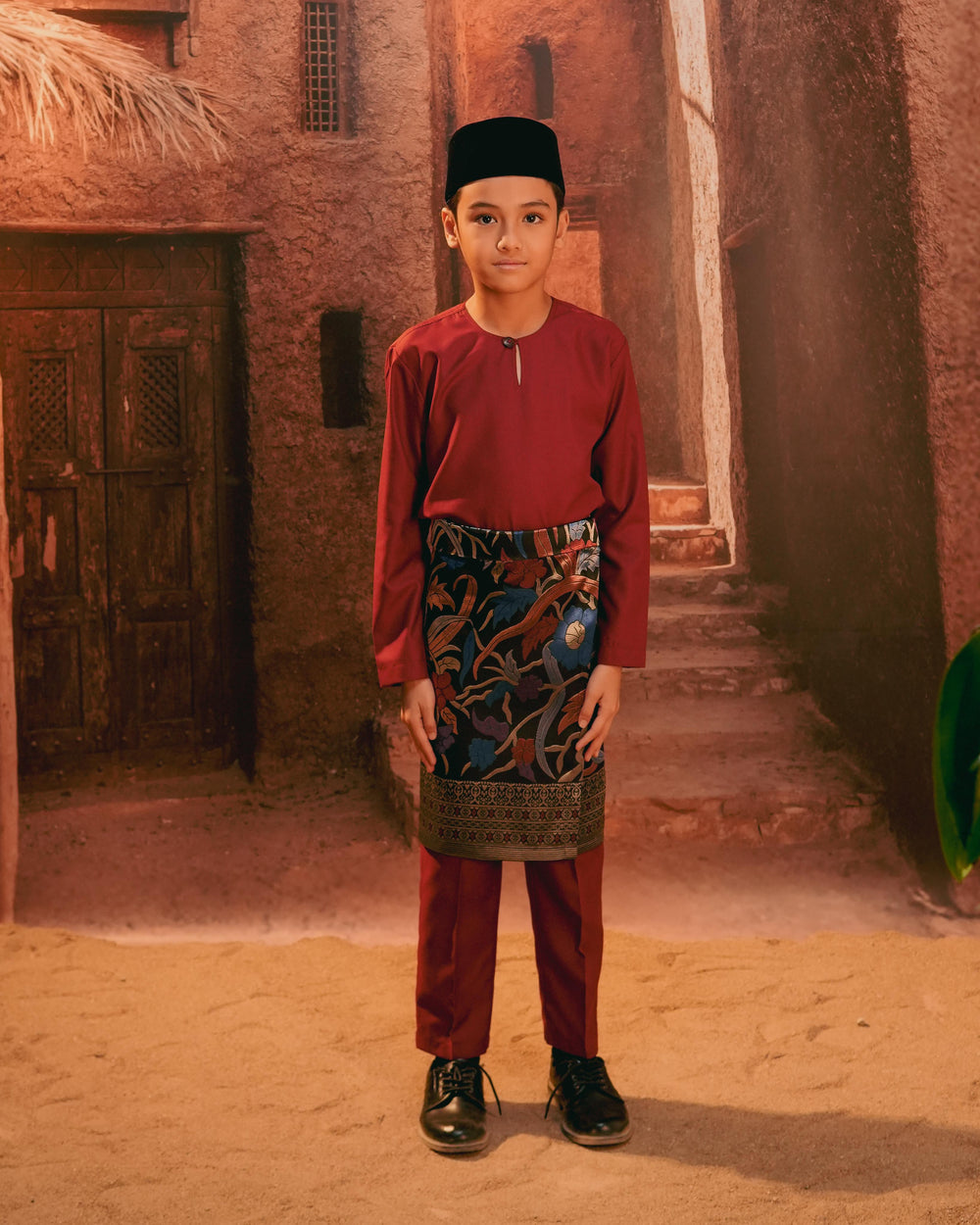 Anyaman Lestari Instant Sampin Kid - Navy Blue & Maroon - SampinExclusiveMy