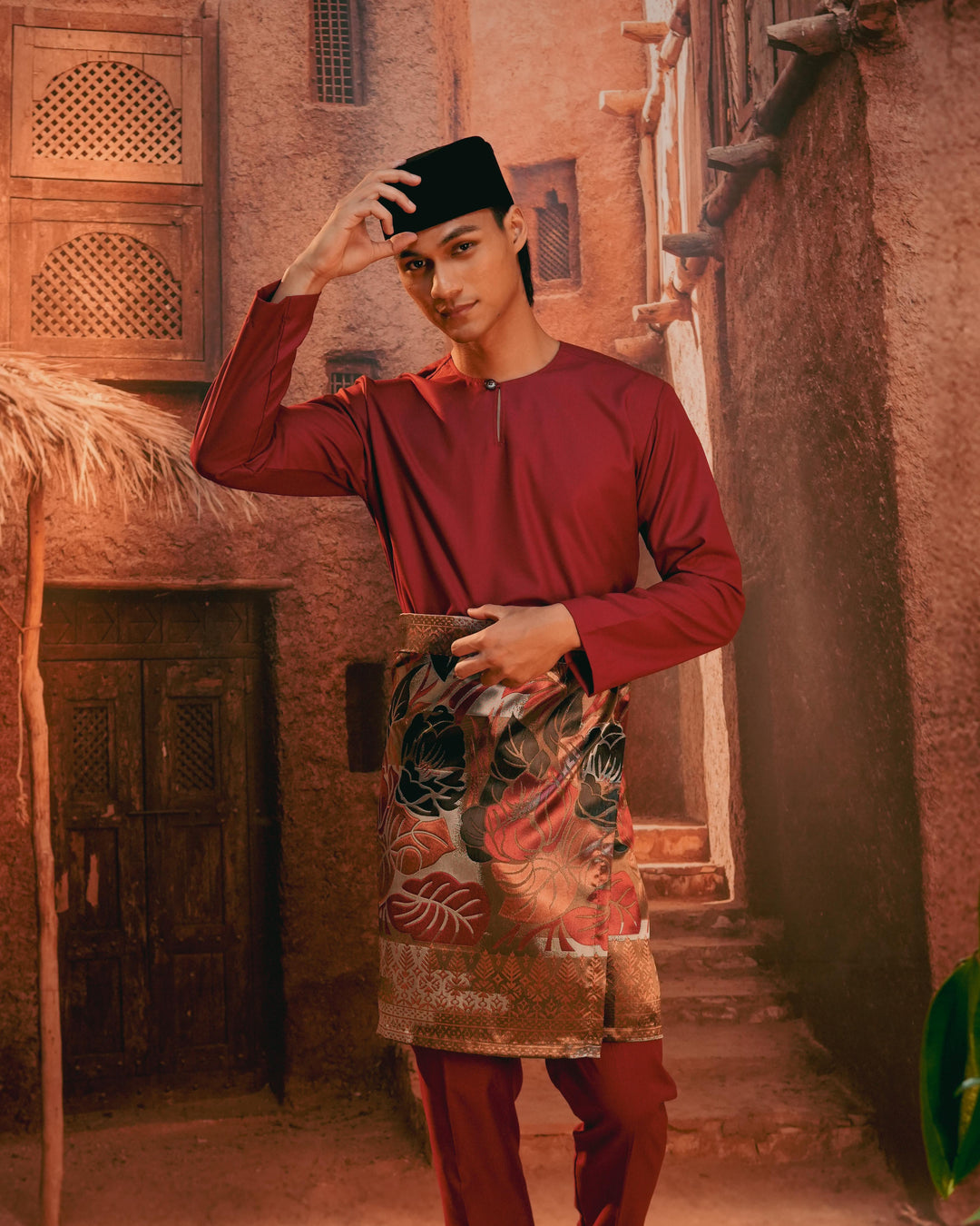 Leka Pantai Instant Sampin Adult - Maroon & Gold