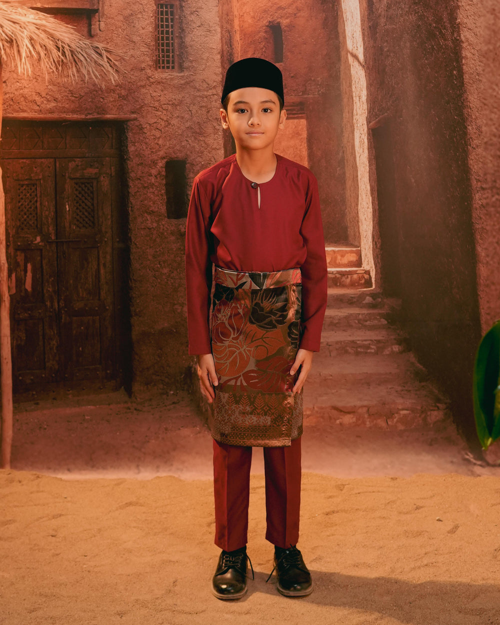 Leka Pantai Instant Sampin Kid - Maroon & Gold - SampinExclusiveMy
