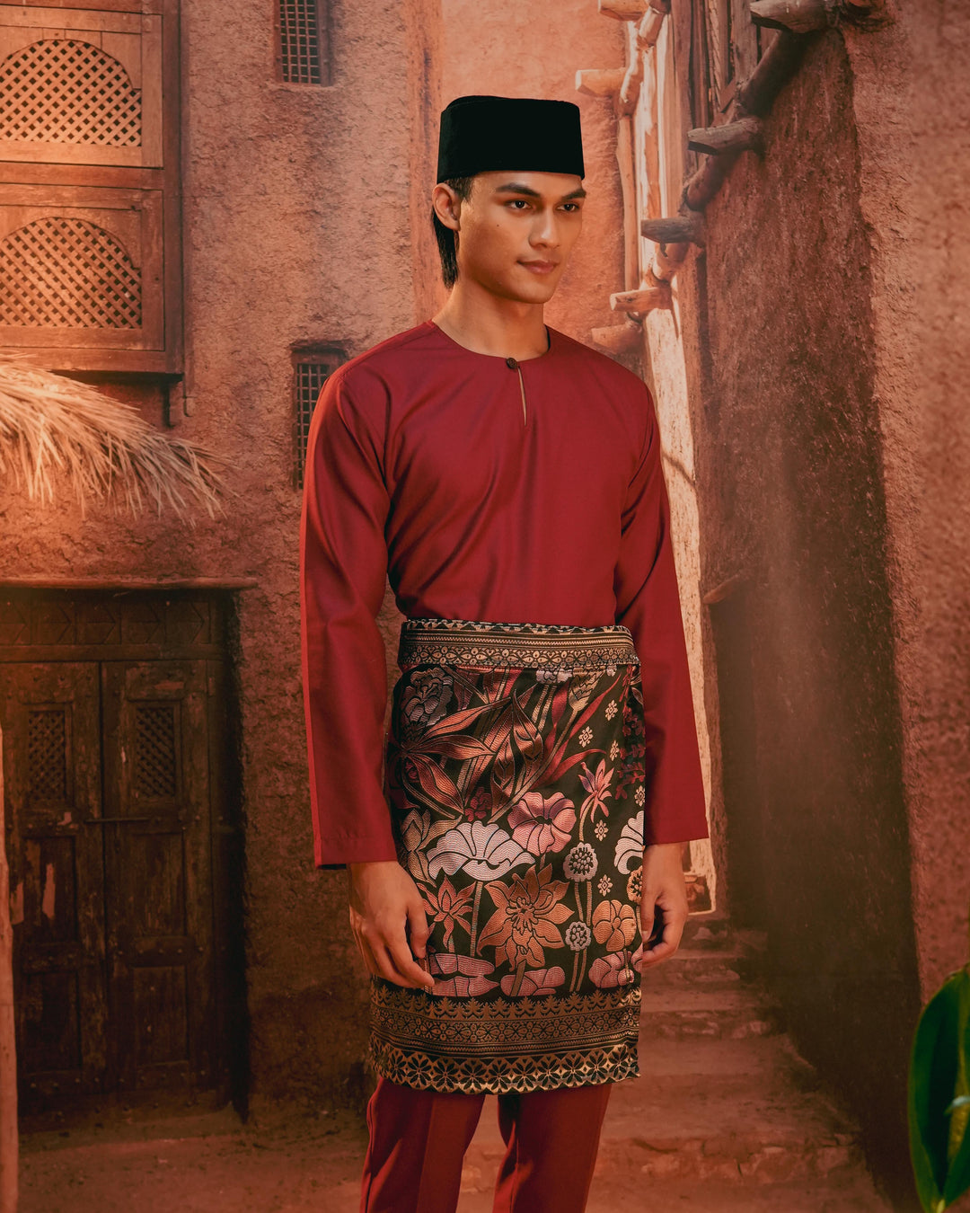 Rimba Hijau Instant Sampin Adult - Maroon & Gold