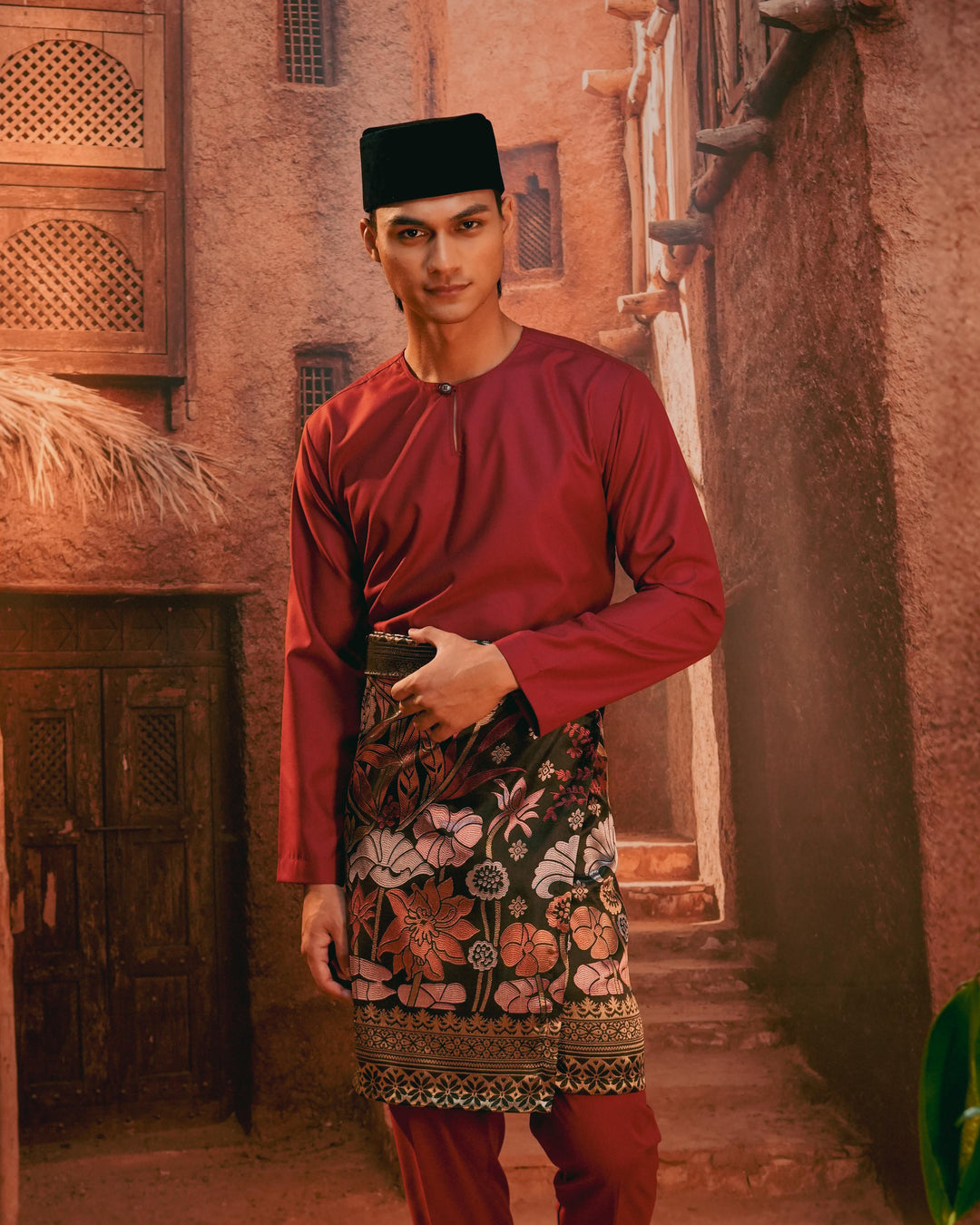 Rimba Hijau Instant Sampin Adult - Maroon & Gold