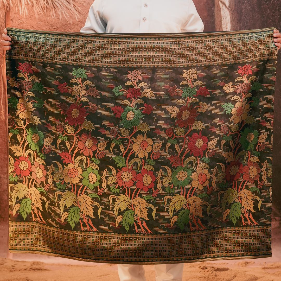 Bunga Raya Original Sampin Adult - Green & Gold