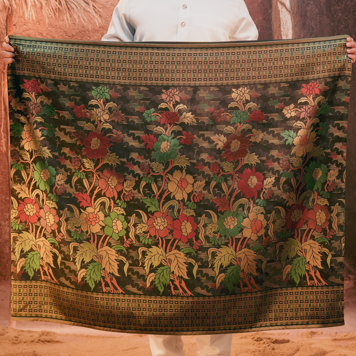 Bunga Raya Original Sampin Adult - Green & Gold