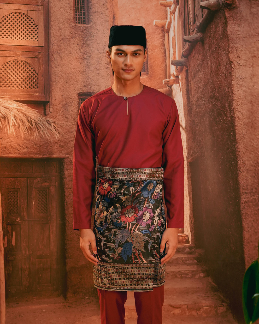 Bunga Raya Instant Sampin Adult - Navy Blue & Maroon