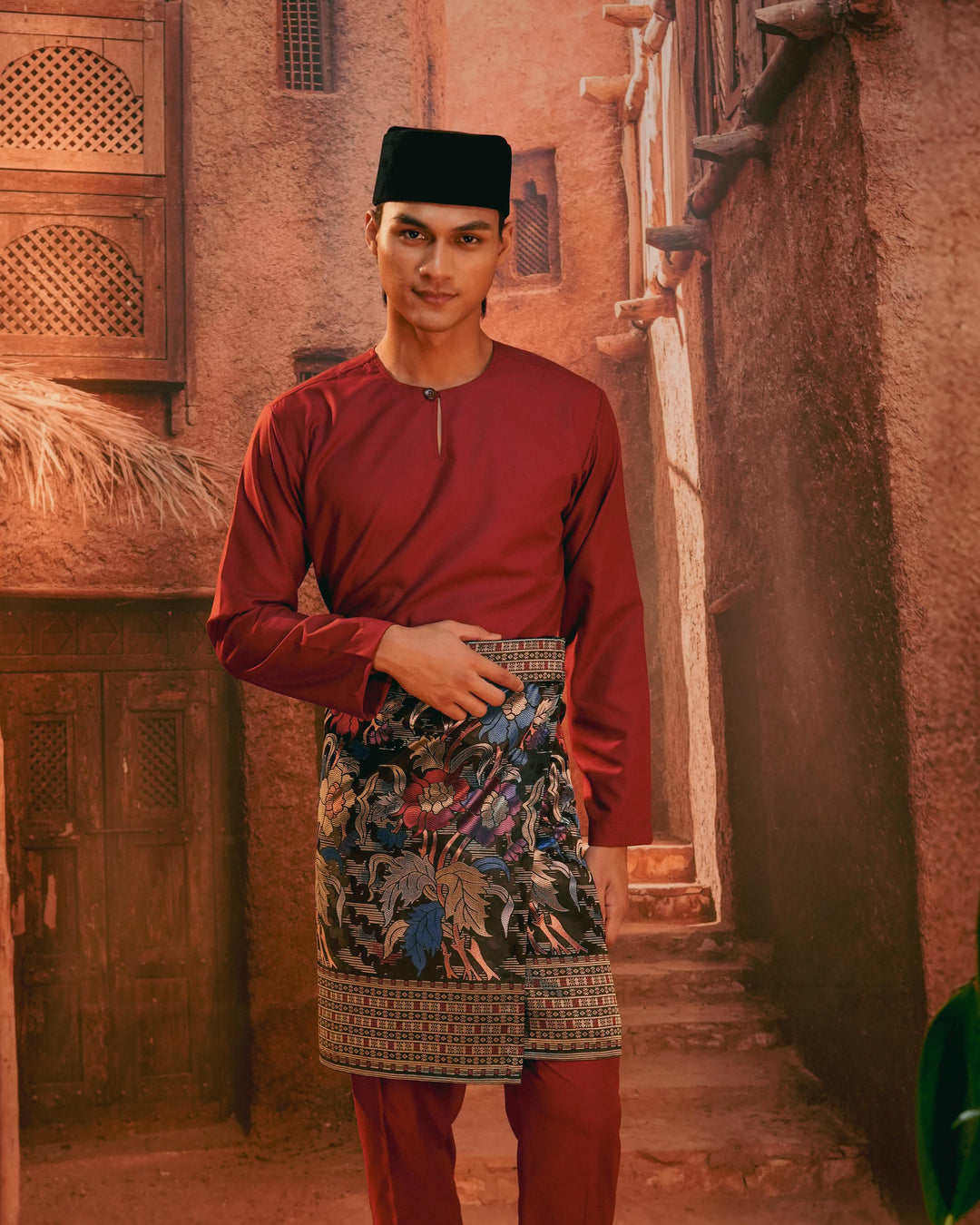 Bunga Raya Instant Sampin Adult - Navy Blue & Maroon