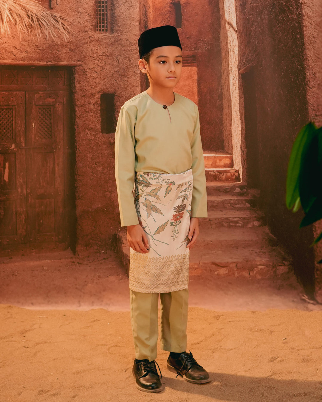 Seri Kenanga Instant Sampin Kid - Soft Maroon & Green