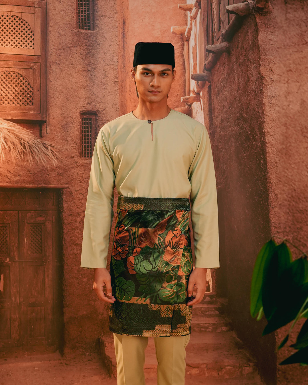 Leka Pantai Instant Sampin Adult - Green & Gold