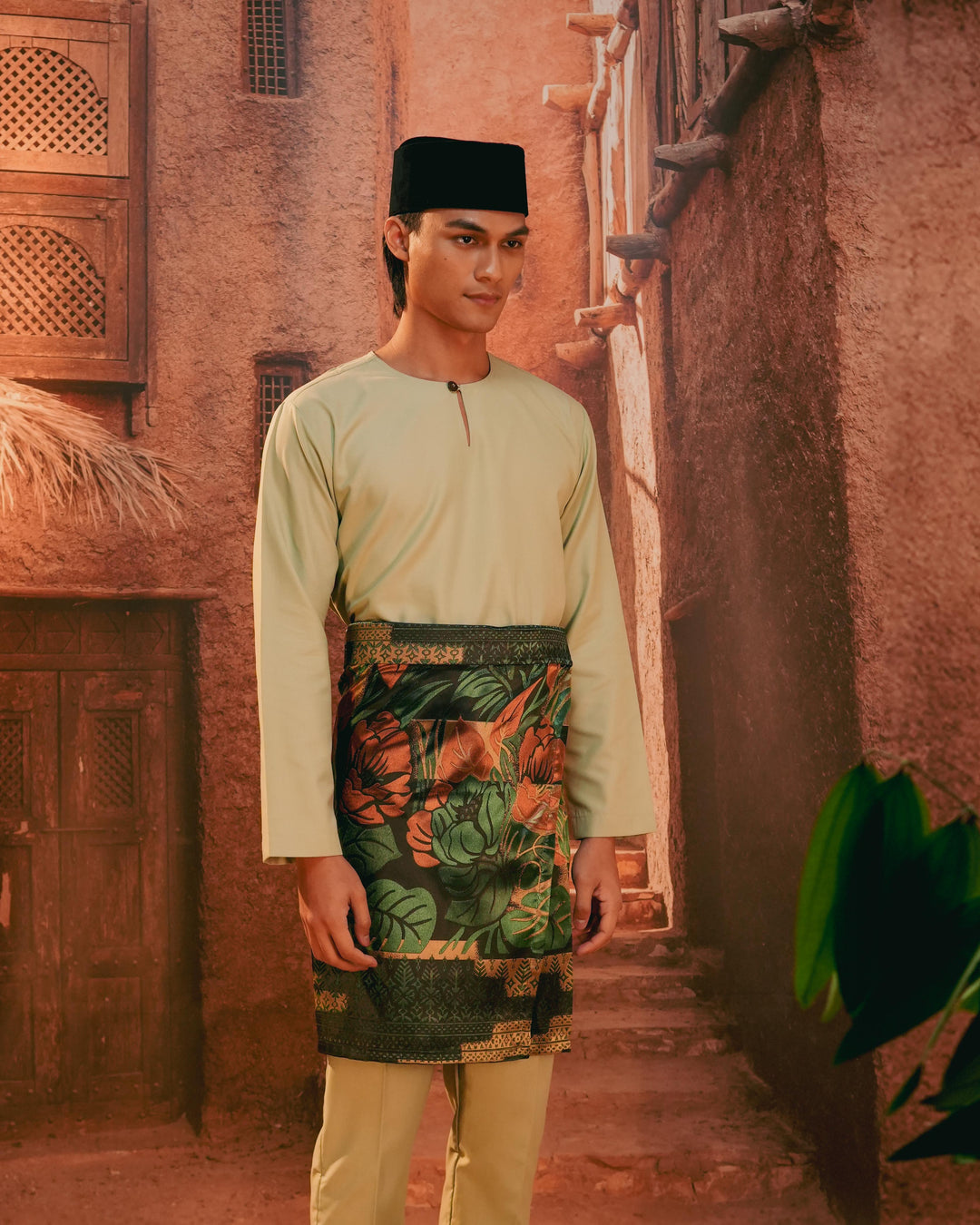 Leka Pantai Instant Sampin Adult - Green & Gold