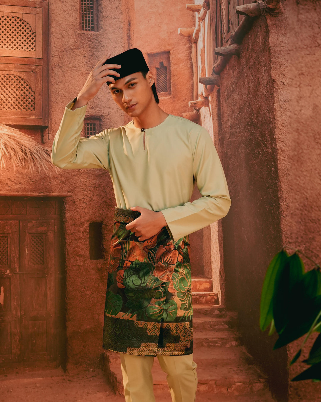 Leka Pantai Instant Sampin Adult - Green & Gold