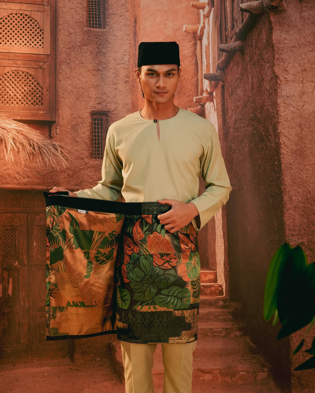 Leka Pantai Instant Sampin Adult - Green & Gold