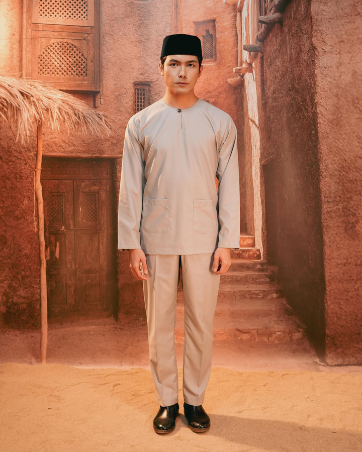 Baju Melayu Teluk Belanga - Soft Grey - SampinExclusiveMy