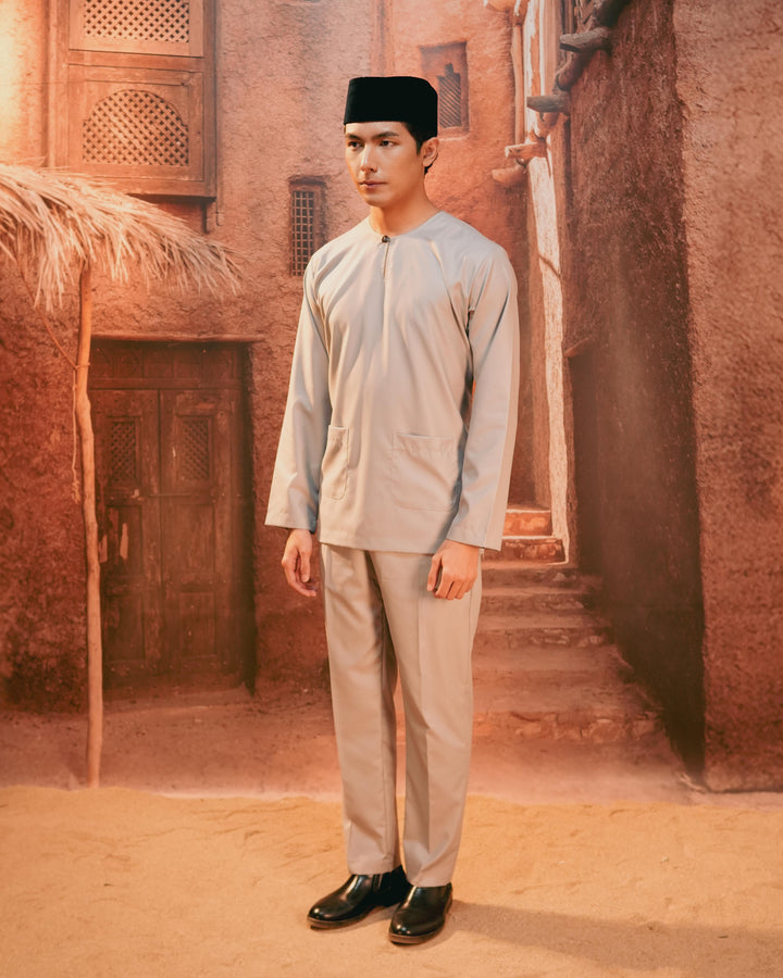 Baju Melayu Teluk Belanga - Soft Grey - SampinExclusiveMy