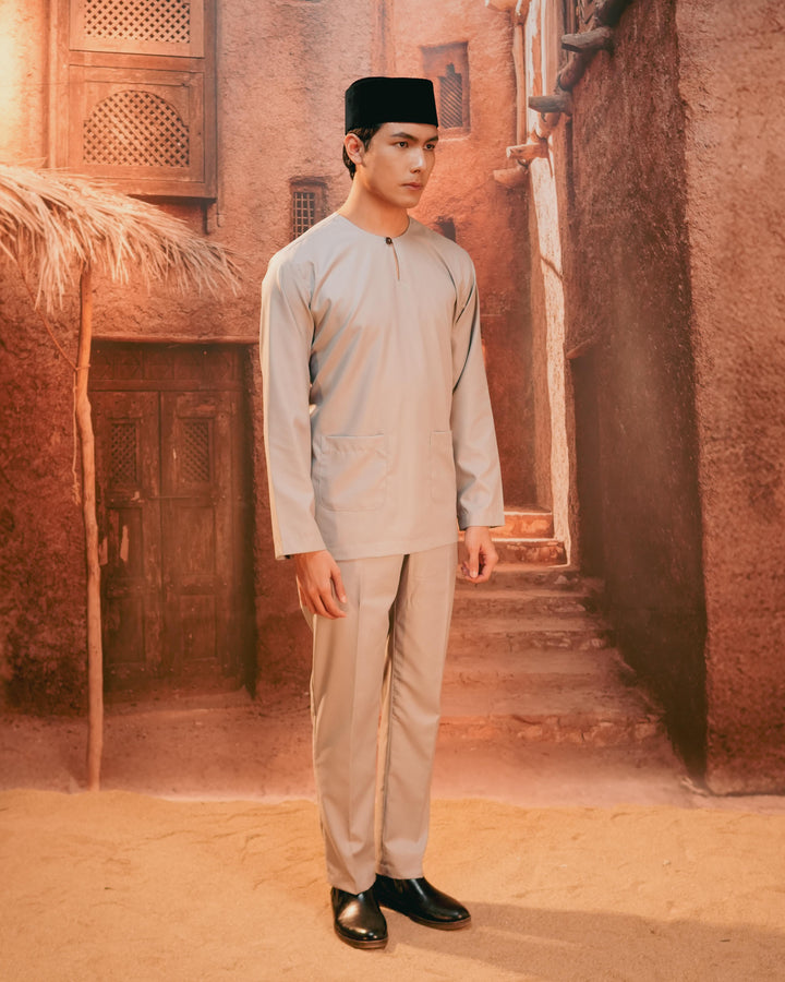 Baju Melayu Teluk Belanga - Soft Grey - SampinExclusiveMy