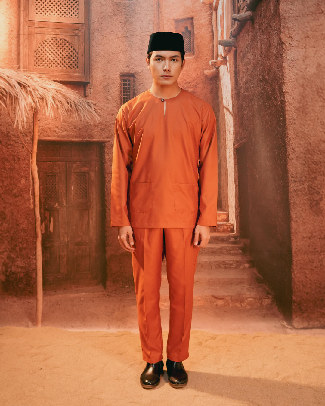 Baju Melayu Teluk Belanga - Orange Brick - SampinExclusiveMy