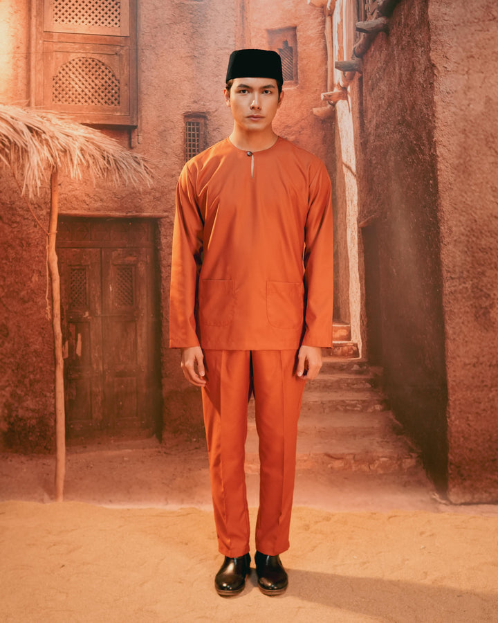 Baju Melayu Teluk Belanga - Orange Brick - SampinExclusiveMy