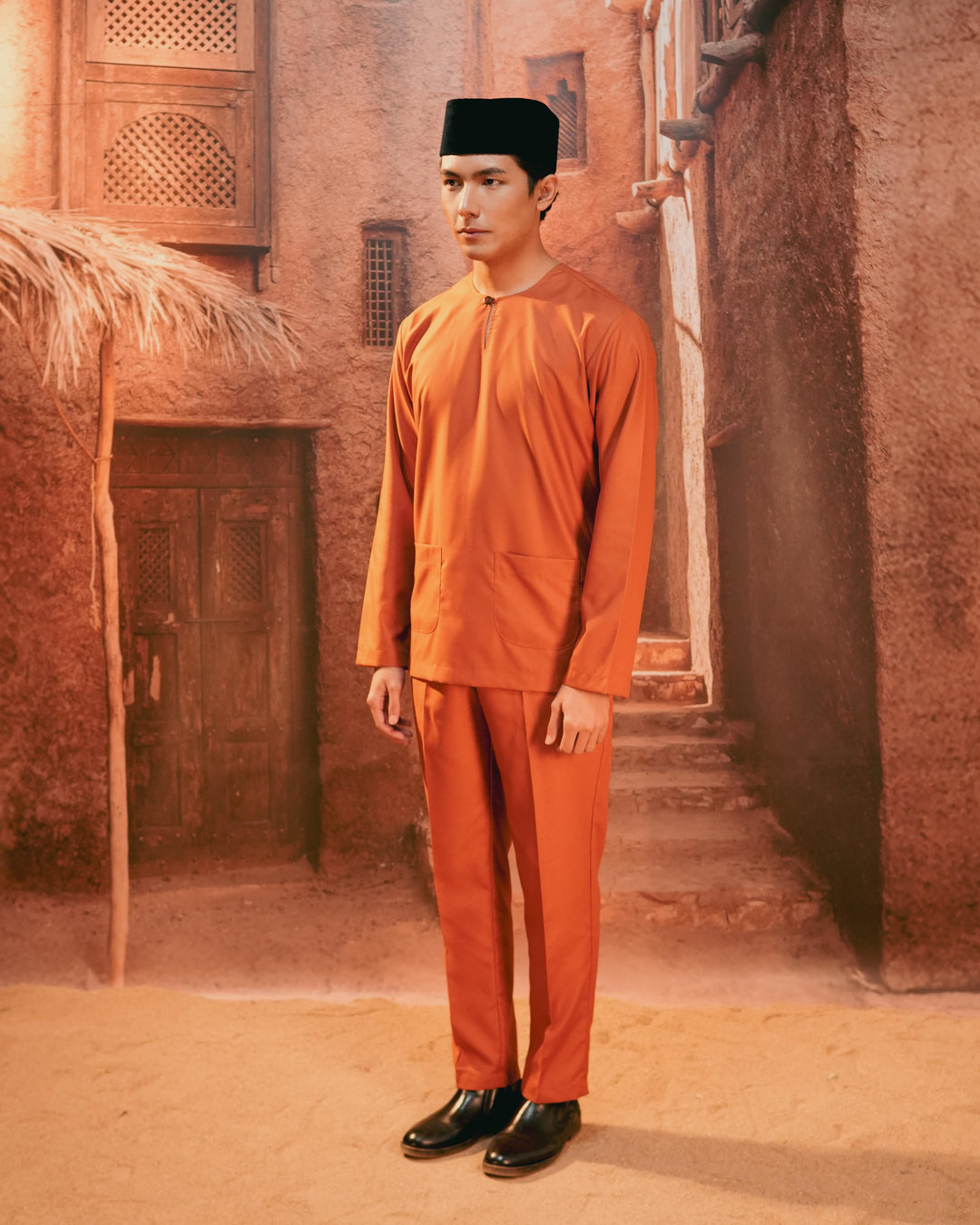 Baju Melayu Teluk Belanga - Orange Brick - SampinExclusiveMy