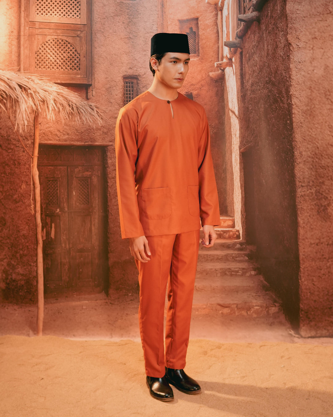 Baju Melayu Teluk Belanga - Orange Brick - SampinExclusiveMy