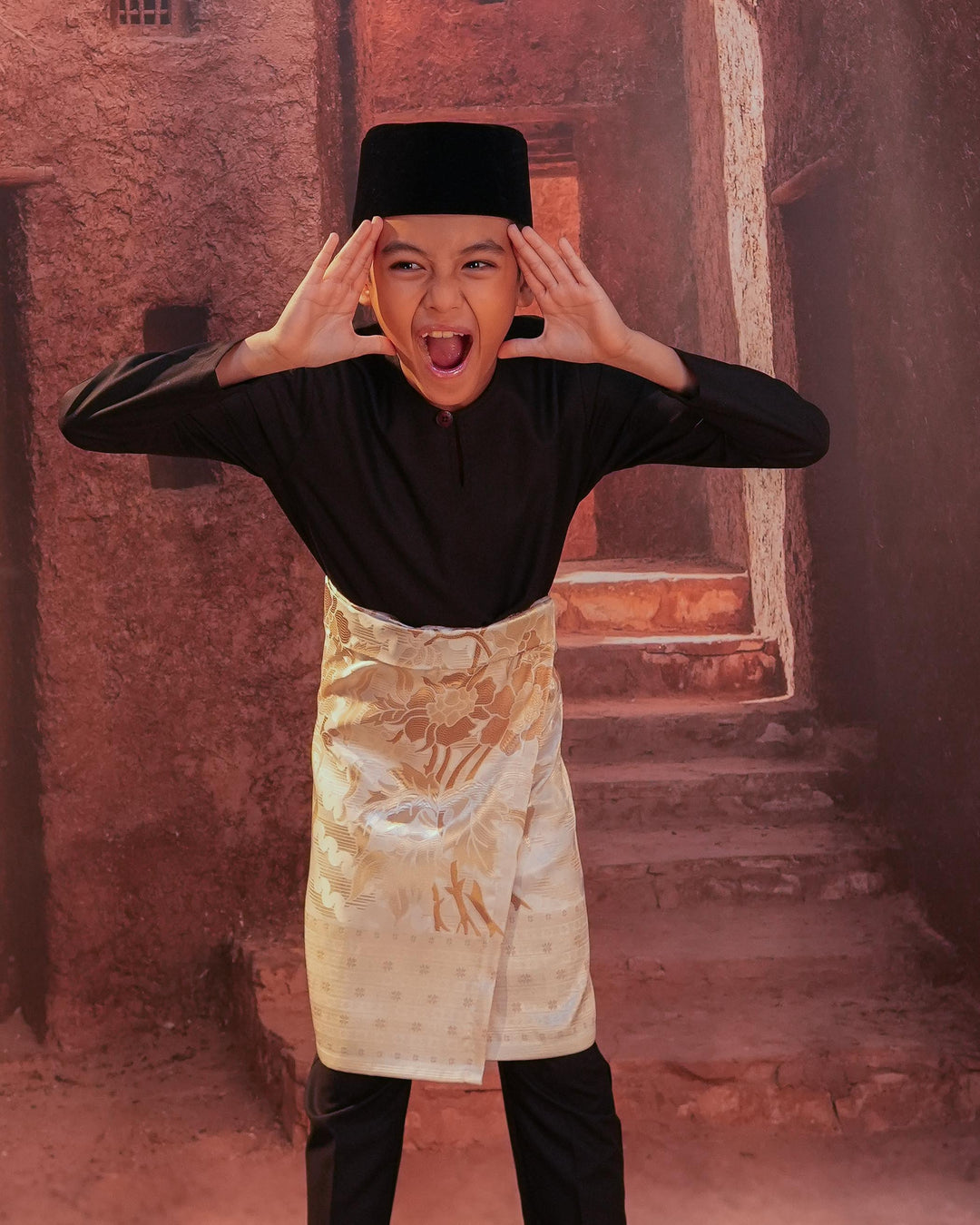 Bunga Raya Instant Sampin Kid - Offwhite & Gold - SampinExclusiveMy