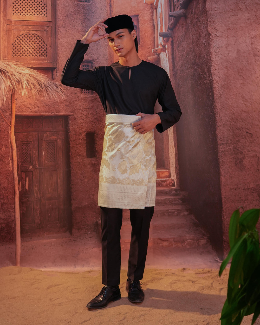 Kekwa Warisan Instant Sampin Adult - Offwhite & Gold - SampinExclusiveMy