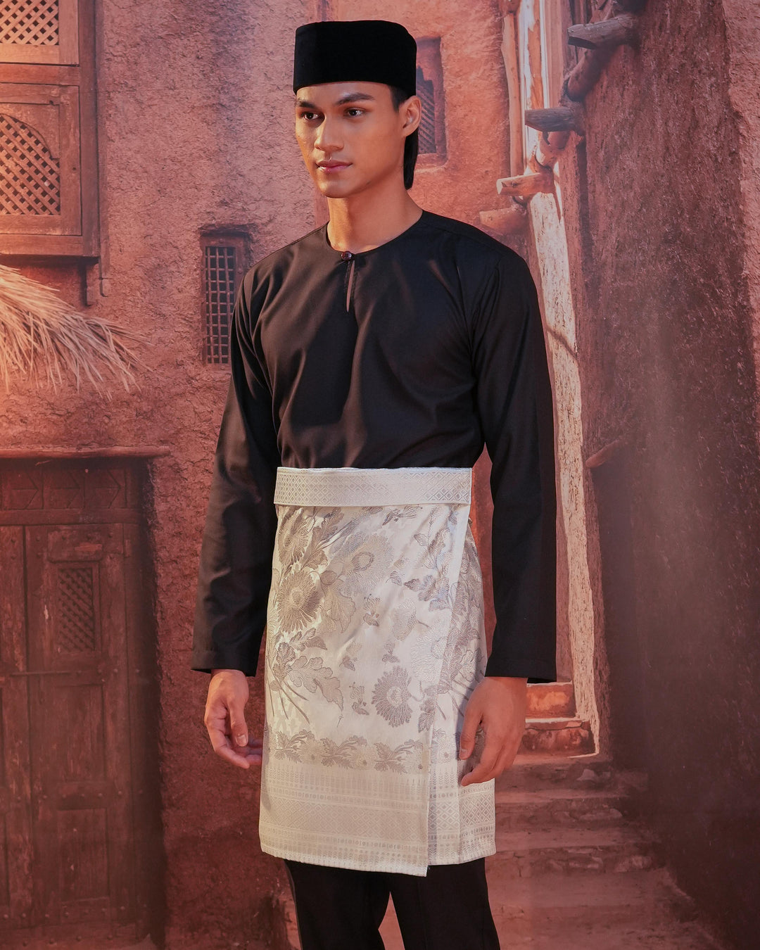 Kekwa Warisan Instant Sampin Adult - Offwhite & Silver - SampinExclusiveMy