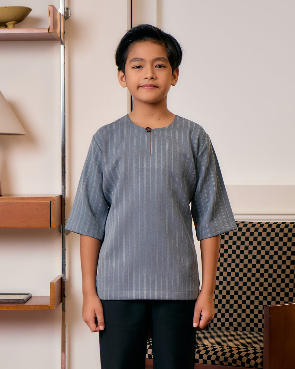 Soft Blue Kurta Jalin for kids - relaxed unisex fit, side view