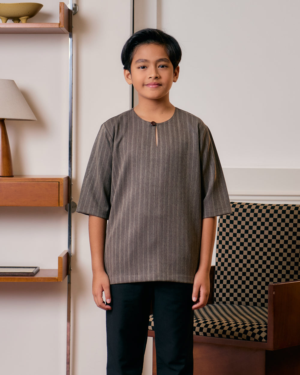 Rich Brown Kurta Jalin for kids - relaxed unisex fit, side view