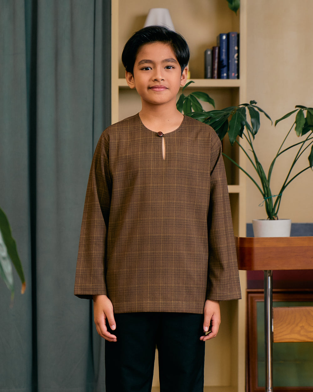 Brown Kurta Tera for kids - relaxed unisex fit, side view